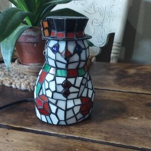 Frosty the Snowman Christmas Tiffany "Style" Stained Glass 8" Accent Lamp